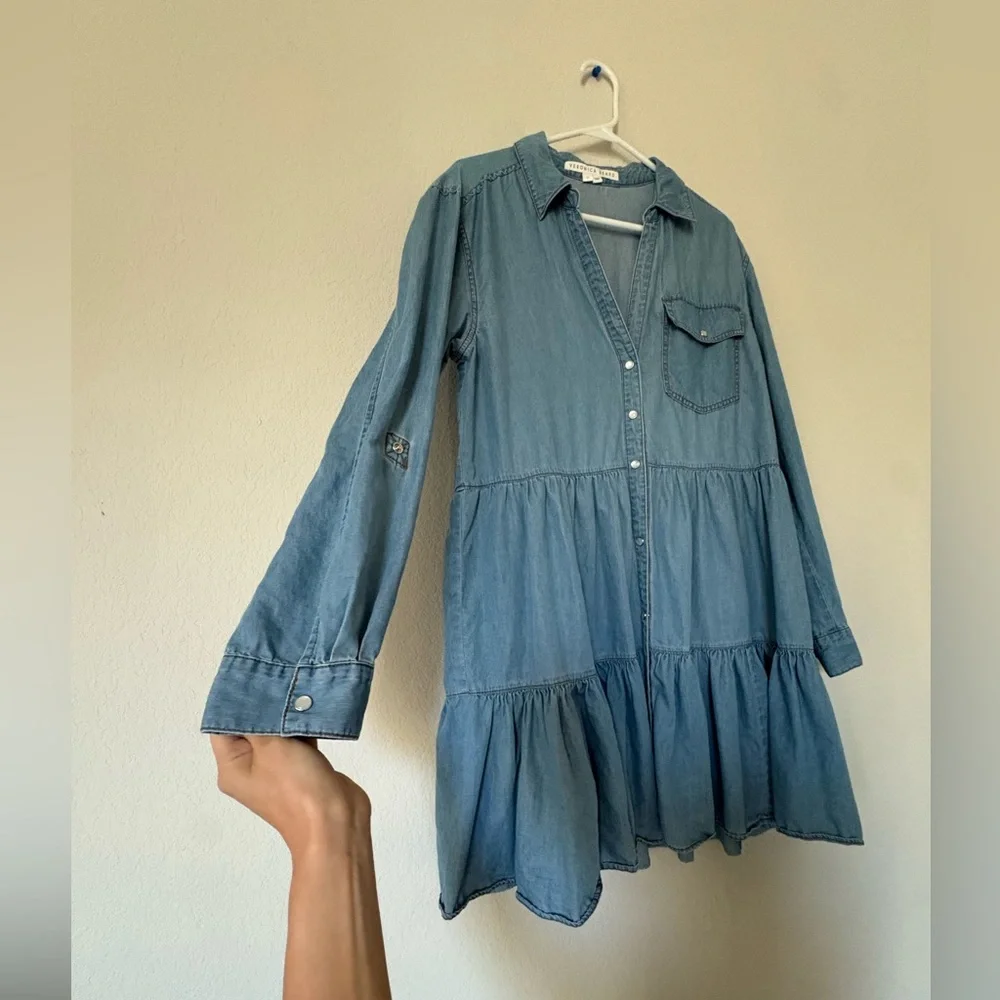 VERONICA BEARD Denim Mini Long-Sleeve Parkton Shirt Dress - Picture 4 of 8